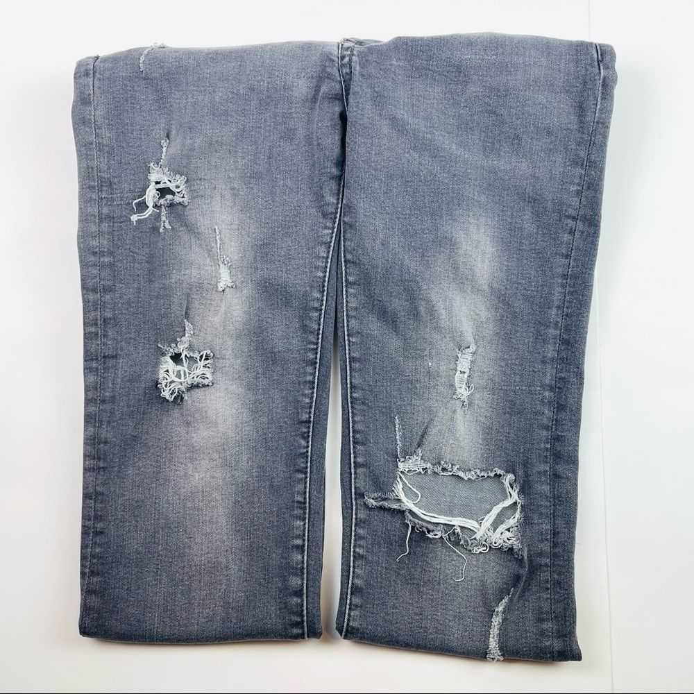 7 for all mankind Slimmy Gray Grey Distressed Destroyed Jeans Size 26 Skinny - Picture 2 of 7